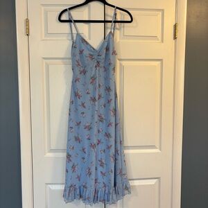 Light Blue Floral Dress with Bow & Ruffle Detail